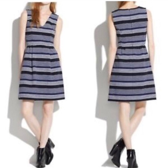 Madewell Navy and White Stripe Dress with Pockets - Picture 1 of 7
